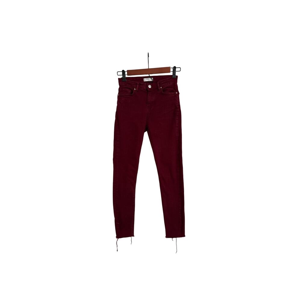 Zara Denim Collection Red Burgundy Skinny Ankle Jeans Size Women's 2
